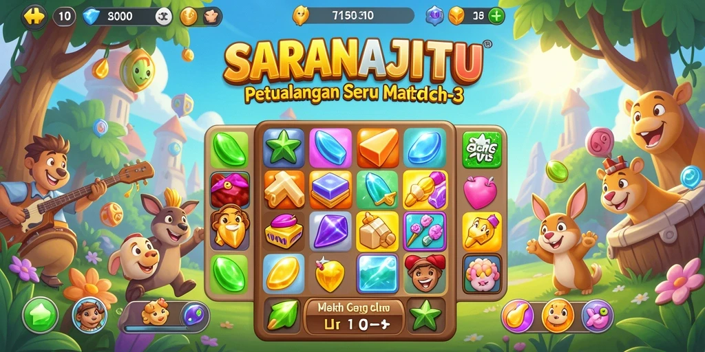 Screenshot SARANAJITU menampilkan aksi seru gameplay Match-3.