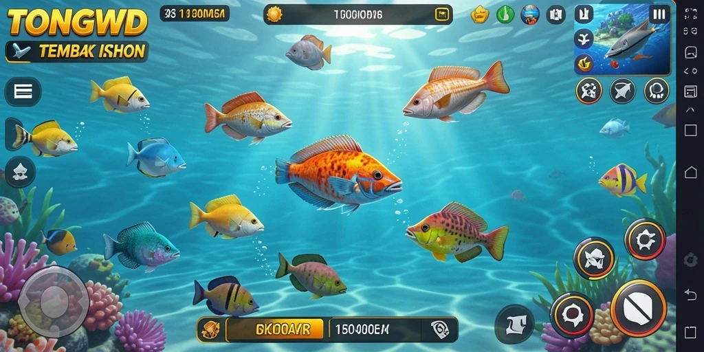 Screenshot gameplay TONGWD menampilkan aksi menembak ikan yang seru.